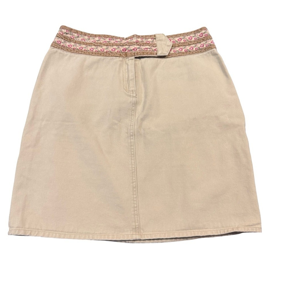 Ruff Hewn Women's Denim Skirt Size 8 Tan Khaki Floral Trim Boho Western Cotton‎
